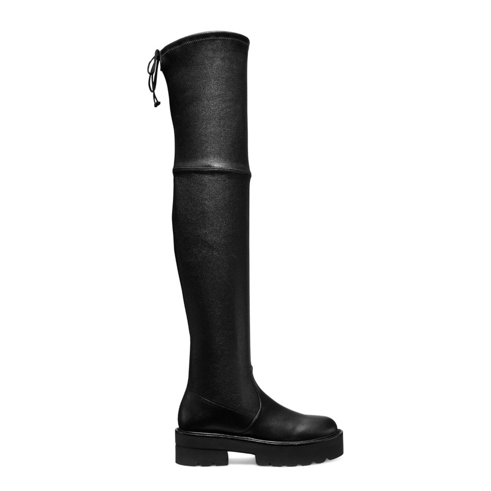 Stuart Weitzman $995 Black Platform Lug Sole Leather Over the Knee Boot NWT 7